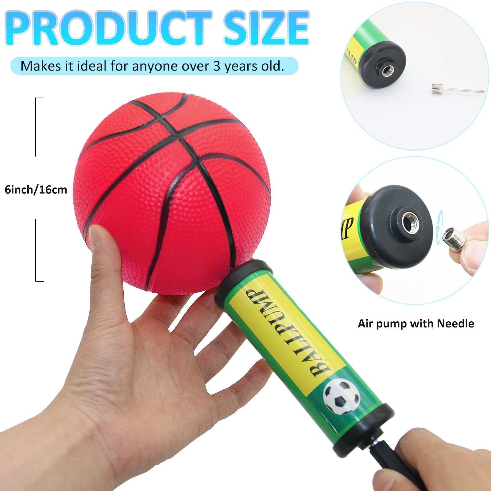 42Pcs 6" Mini Basketball Set with colorful PVC balls and air pump for indoor and outdoor play