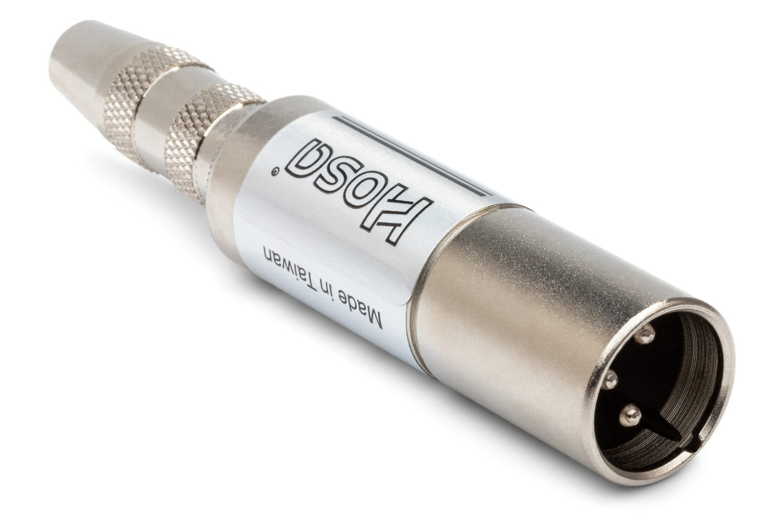 Hosa MIT-129 impedance transformer with 1/4 inch TSF to XLR3M connectors, shown with metal casing and cable attachments.