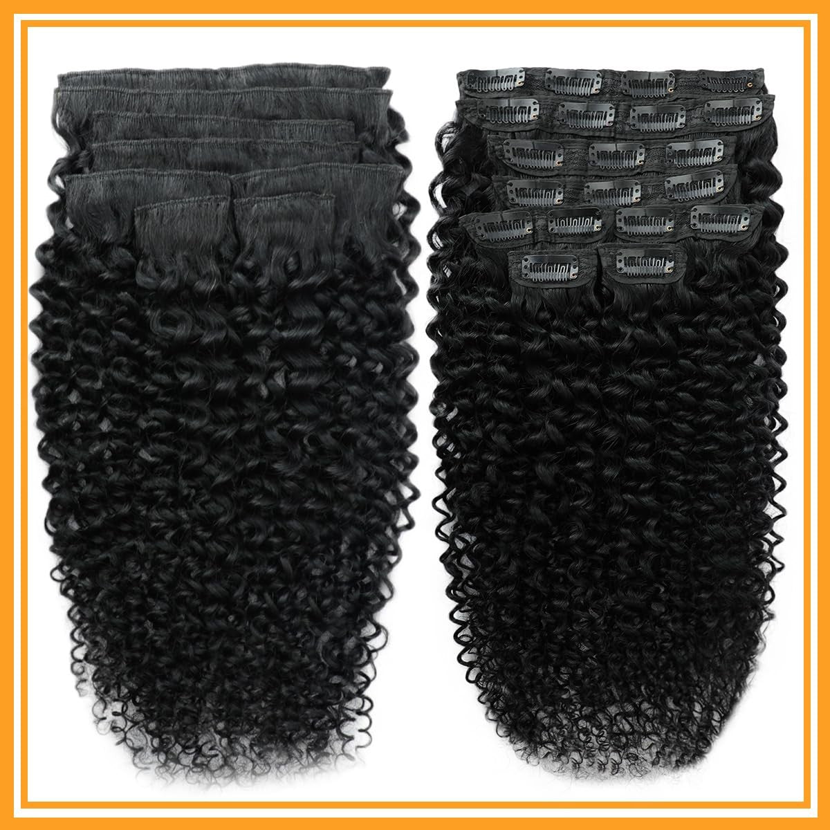 20 clips of Aqifai 22-inch kinky curly human hair clip-ins, 8 pieces, 3C 4A curly texture, 110g for natural volume and style.