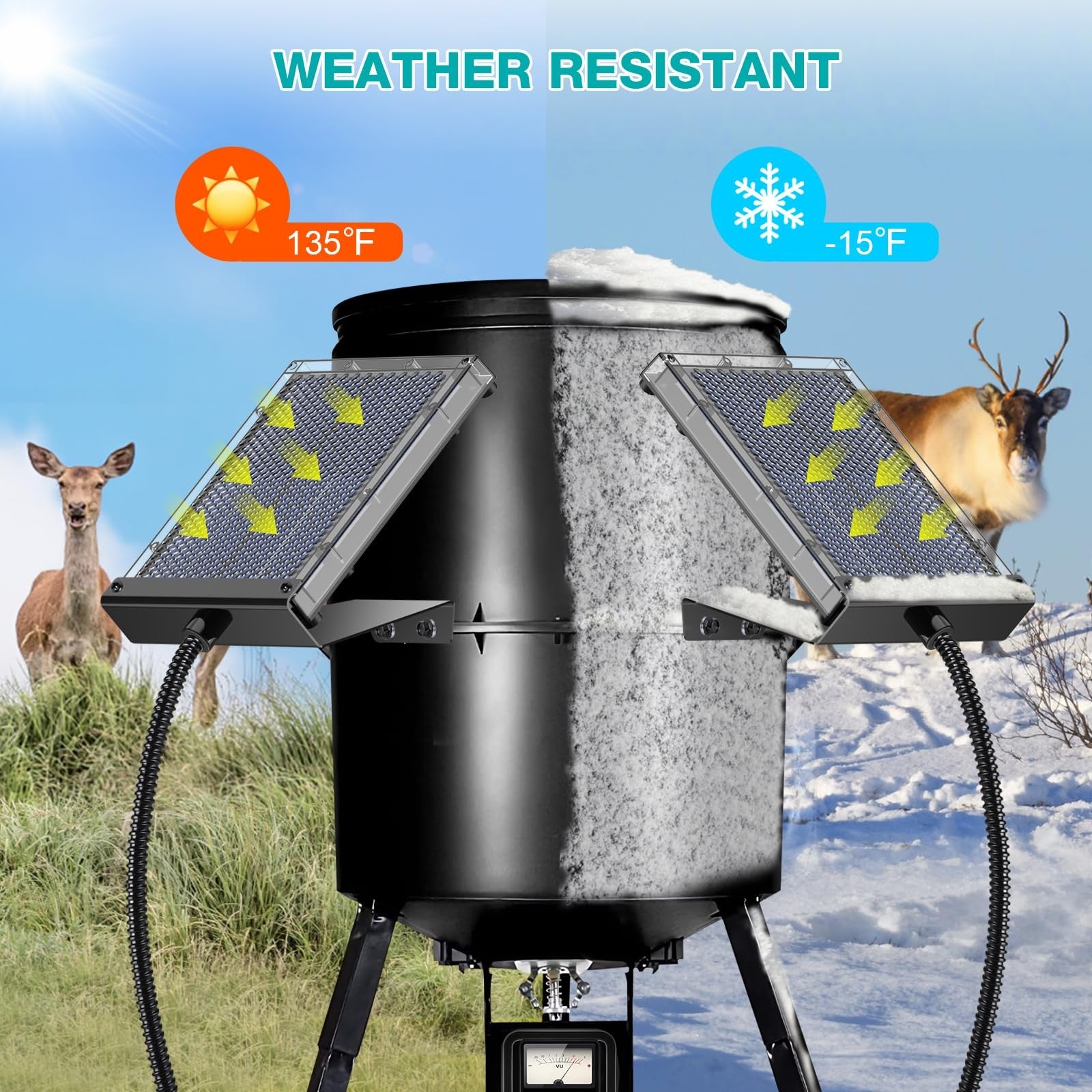 VOLT HERO 12V solar panel charger for deer feeders, outdoor waterproof IP65, compact and durable solar power solution