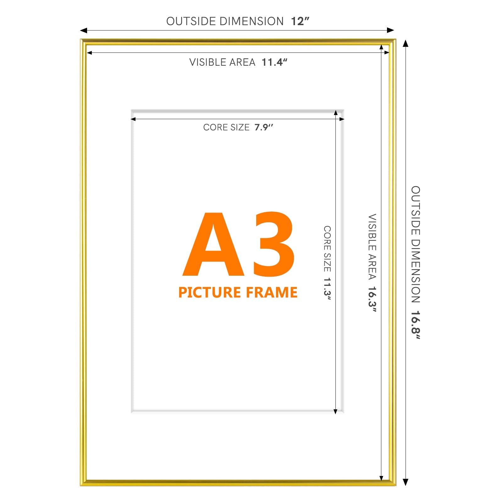 Homso A3 picture frame set with two gold metal frames featuring thin borders and clear acrylic plex panels.