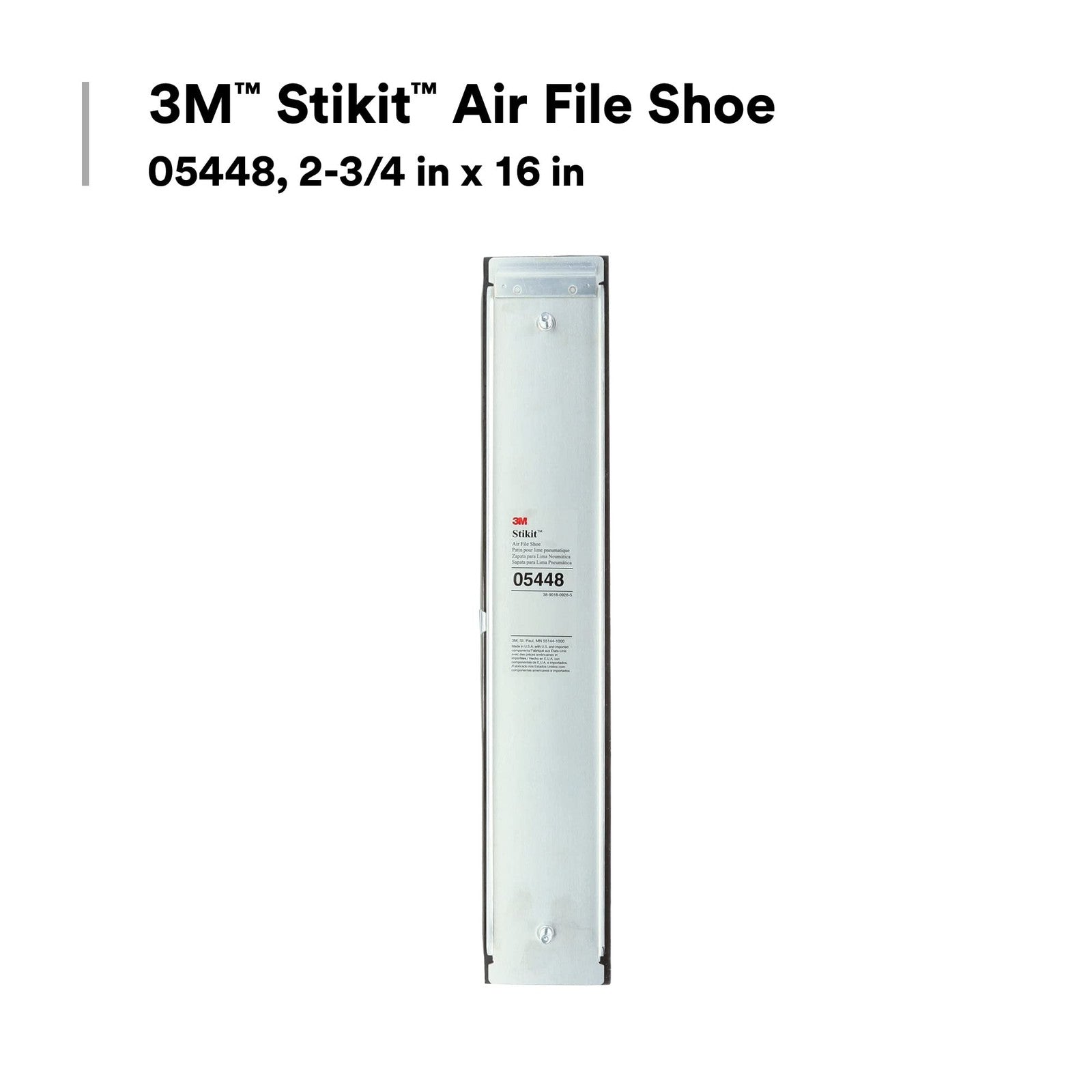 3M Stikit Air File Shoe, lightweight aluminum sanding tool with 2-3/4 inch x 16 inch surface for precision grinding and finishing.