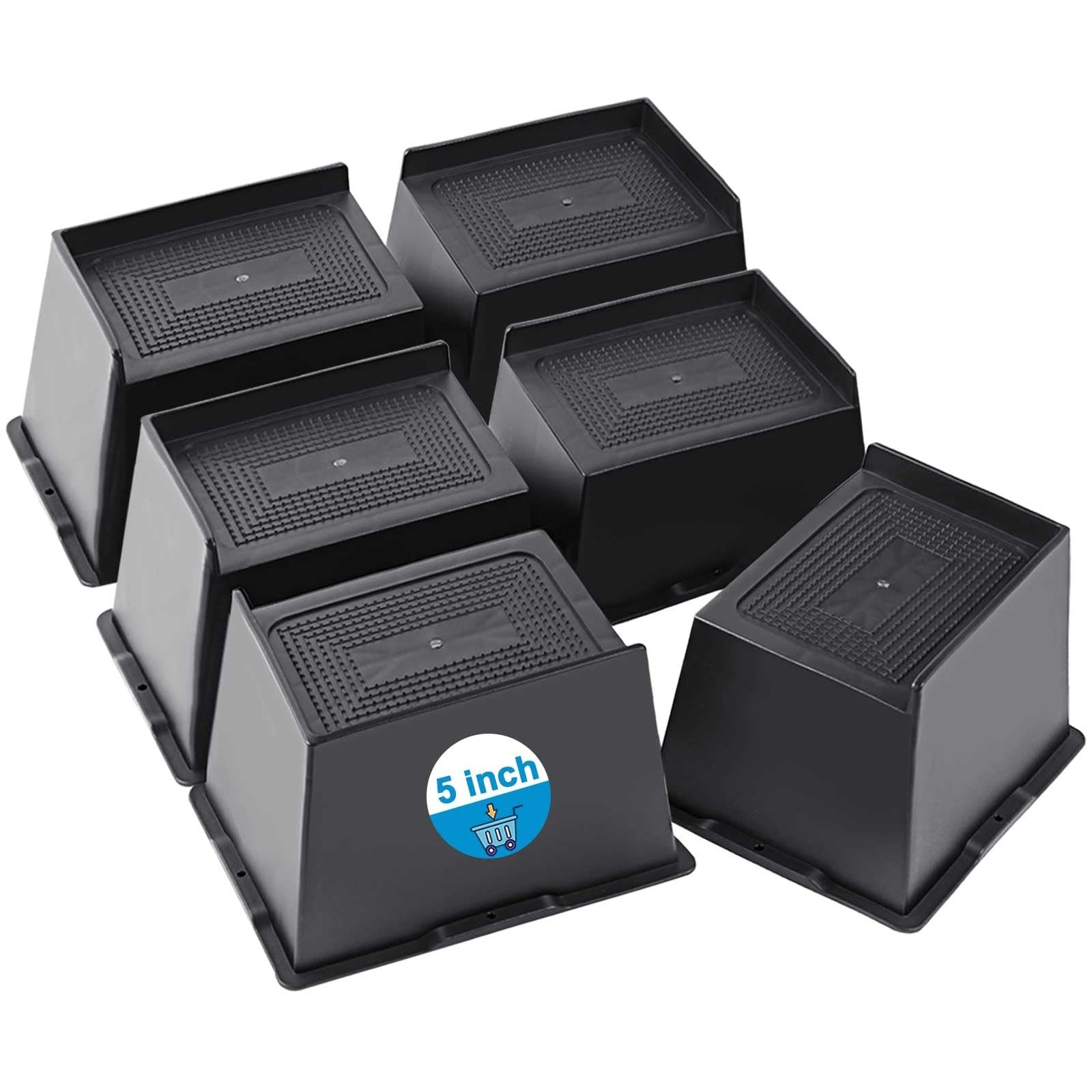 EGTTGIN 5-inch heavy-duty bed risers lifting furniture like beds, sofas, and desks with durable plastic design.