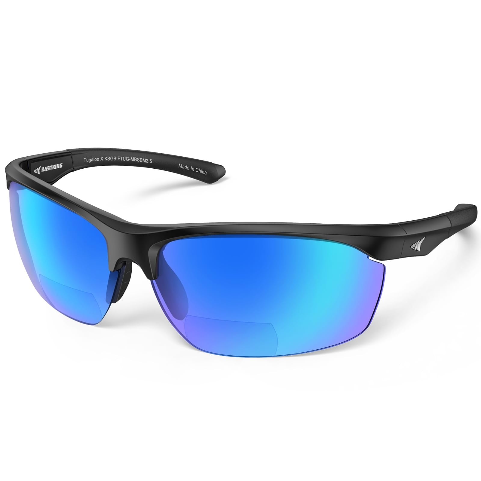KastKing Tugaloo semi-rimless polarized bifocal reader sunglasses with 1.5 magnification, featuring black frames and tinted lenses.