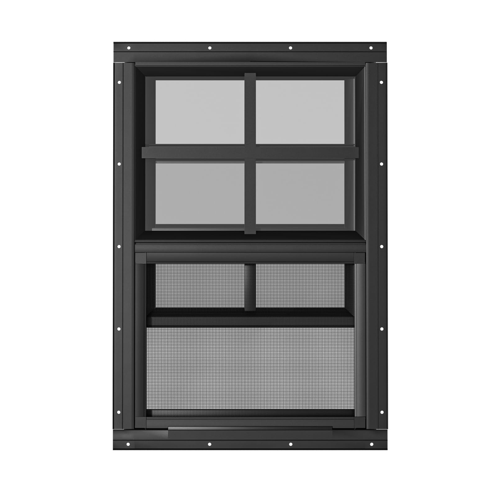 Two WRISIN 12x18 inch black flush mount shed windows with clear glass and black frames, designed for household shed installation.