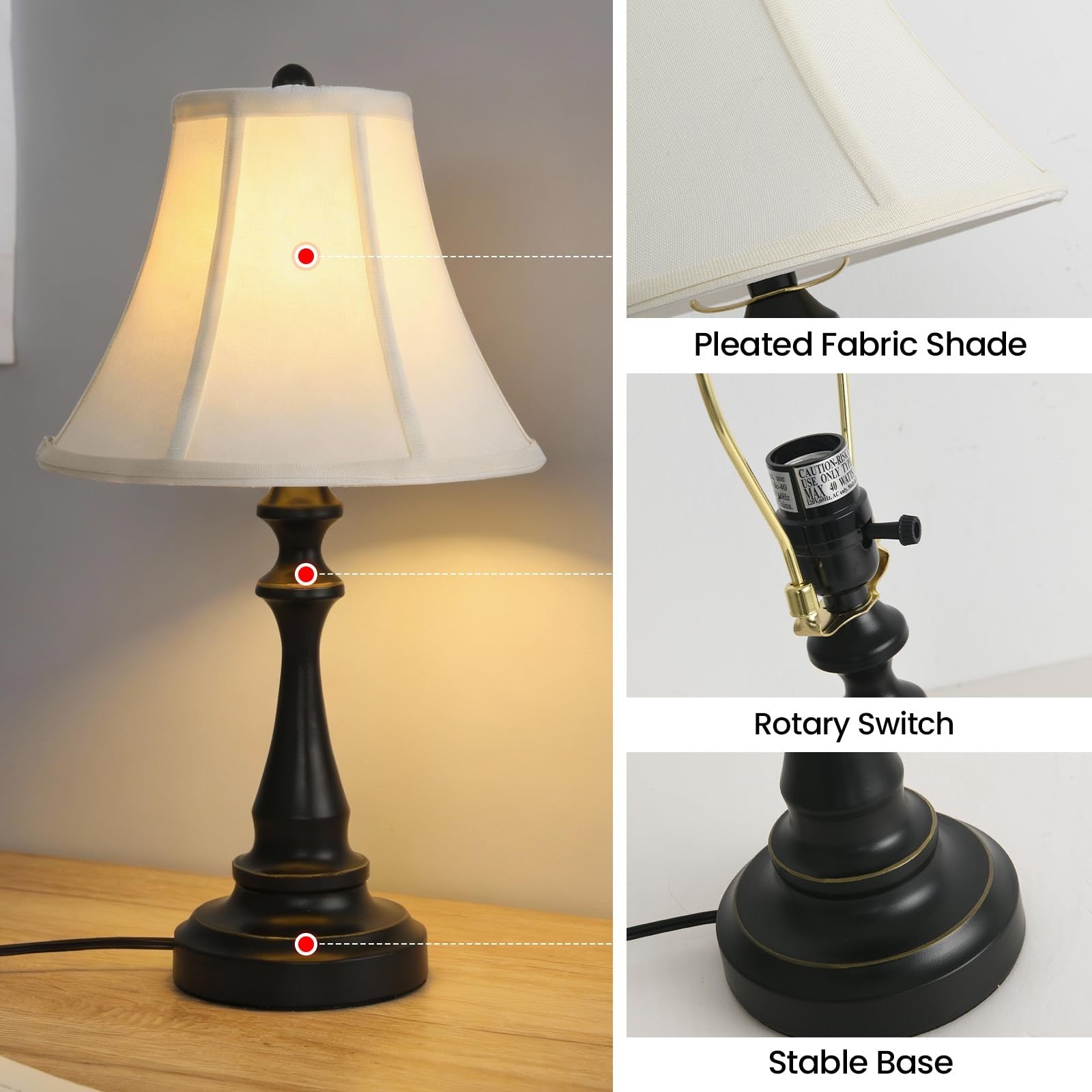 Smeike vintage traditional table lamp with fabric shade, decorative desk lamp for living room lighting and ambiance.