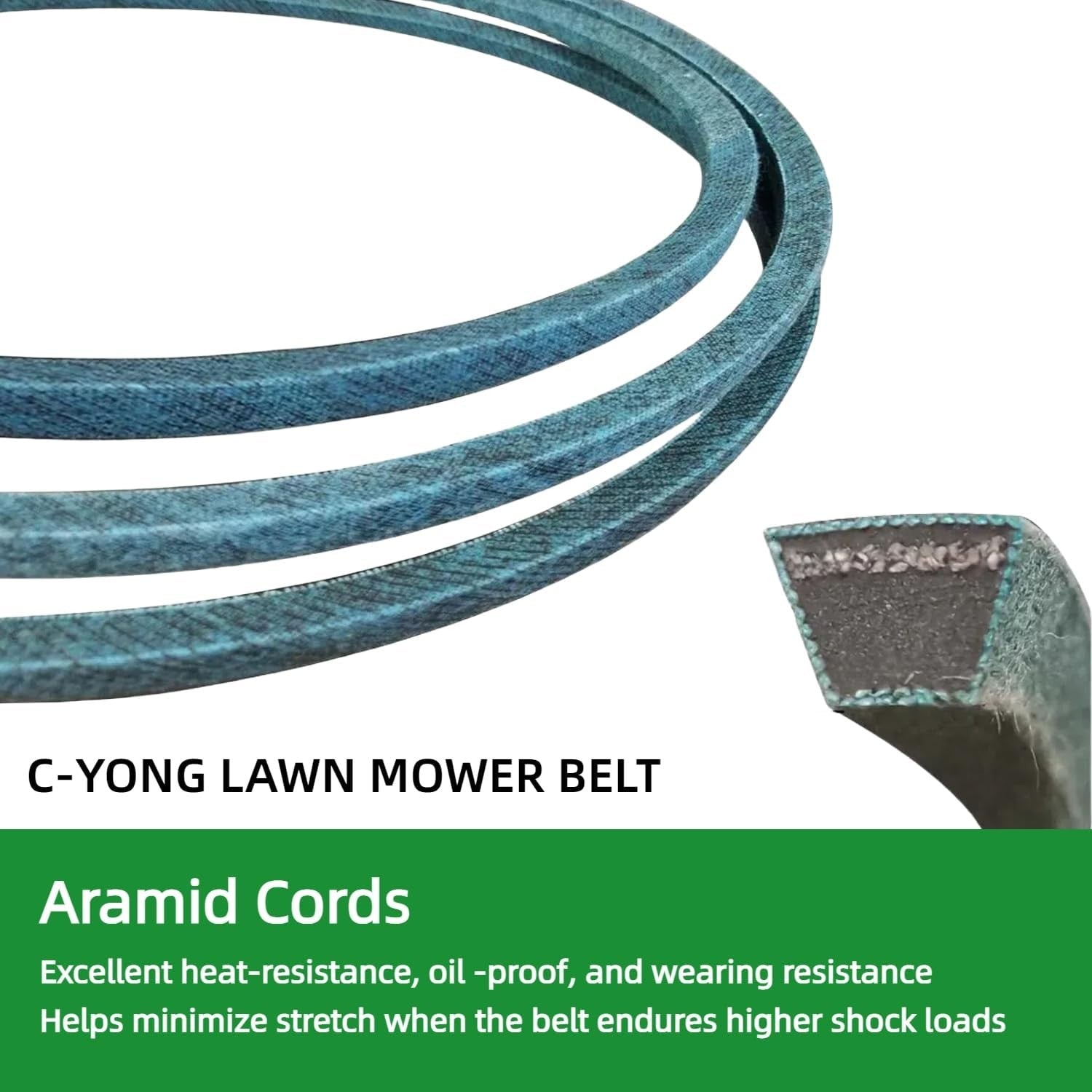 C-Yong 5/8 x 159.5-inch deck belt for Kubota K5639-36710, showing the black rubber belt with textured surface.
