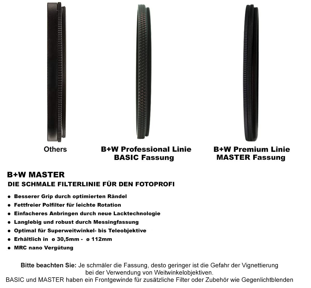 B+W 40.5mm Master UV Haze MRC Nano glass filter showing clear, coated optical glass for camera lens protection and haze reduction.