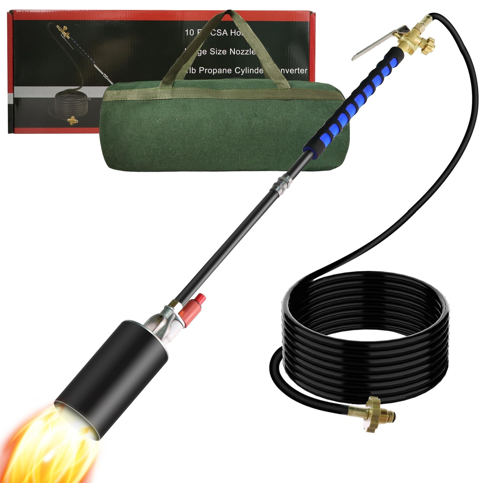 ROIKETU propane torch weed burner with self-ignition, outdoor weed flame torch for garden and yard use.