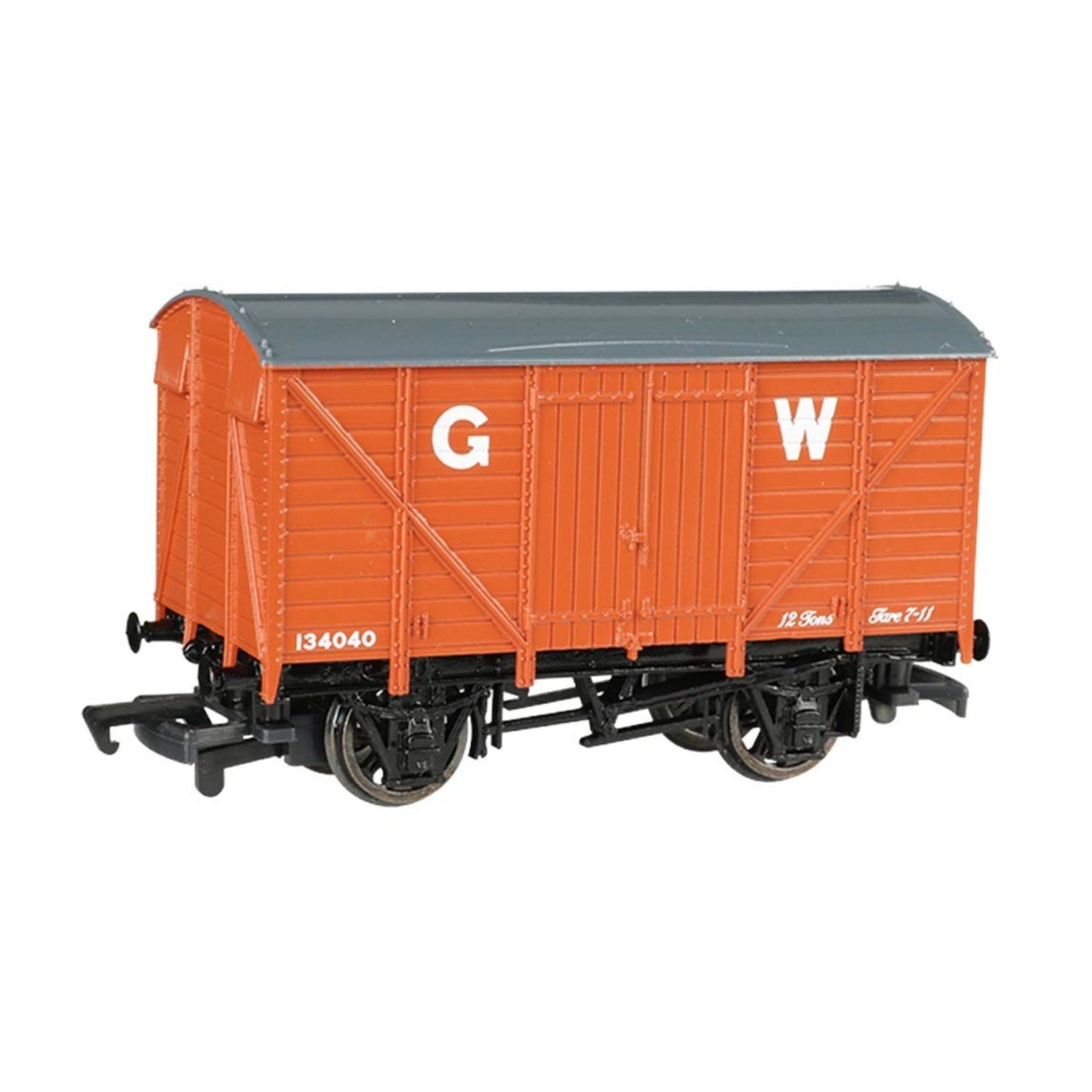 HO scale Thomas and Friends ventilated van in Great Western style by Bachmann, featuring detailed model train carriage.