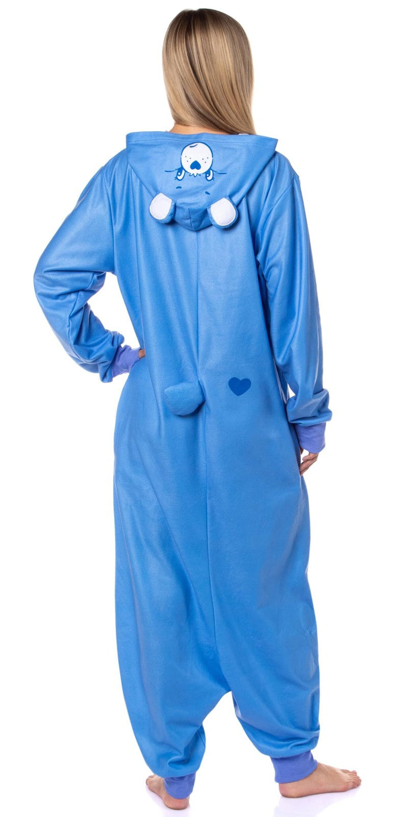Mad Engine Care Bears hooded union suit footless one-piece pajama costume featuring colorful Care Bears characters and a cozy hood.