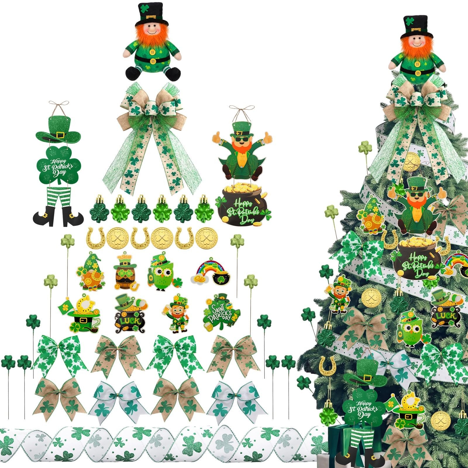 Halfchet 43-piece St. Patrick's Day tree ornaments set with hanging decorations for Irish celebration and festive decor.