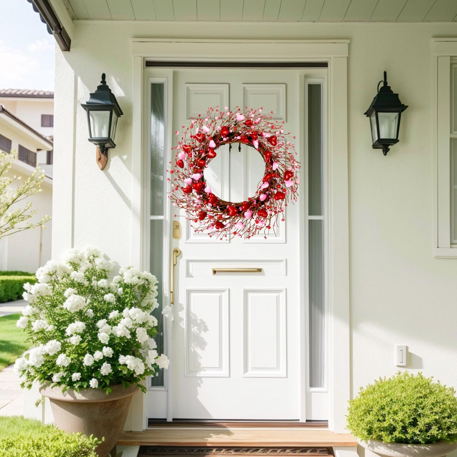 WSTPUPU Valentine's Day wreath, 20-inch front door decoration with red and pink accents for Valentine's Day celebration.