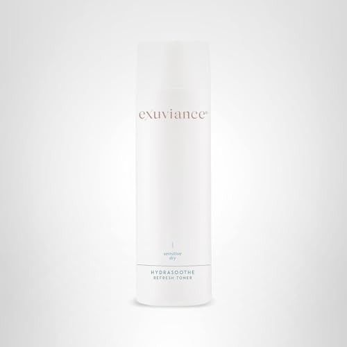 EXUVIANCE HydraSoothe Refresh Toner with hyaluronic acid, gentle for dry and sensitive skin, visible in a clear bottle with a white cap.