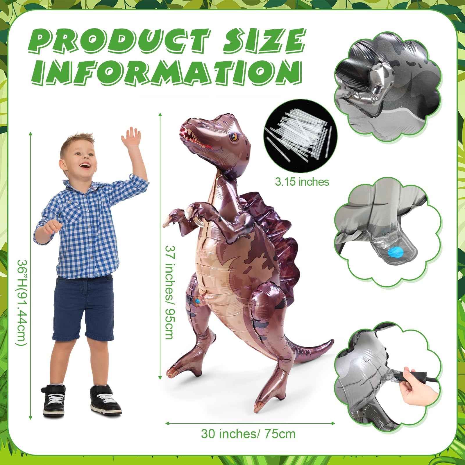Vinsot 8-pack giant inflatable dinosaur toys for birthday party decorations, featuring colorful 3D dinosaur designs.