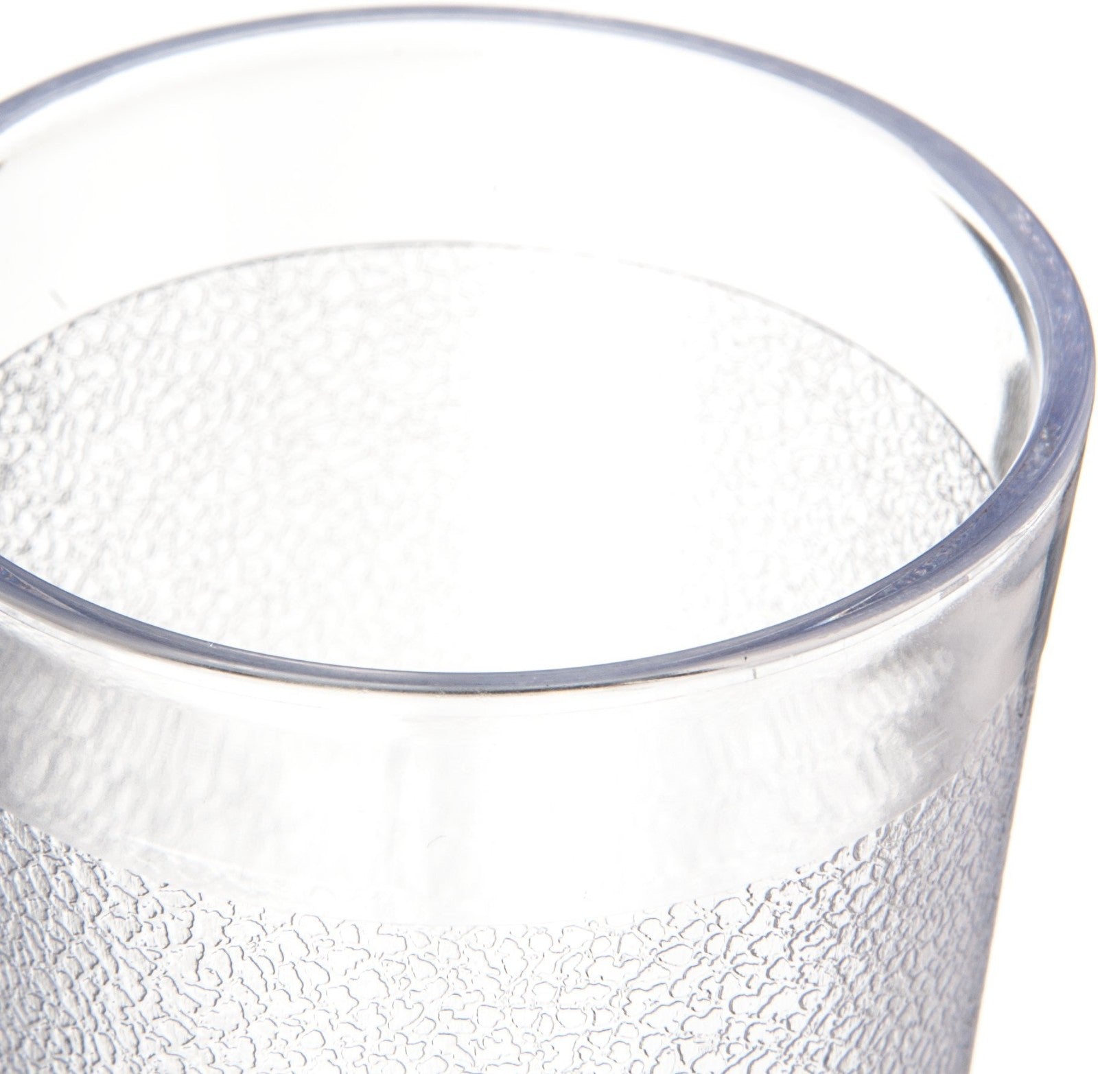Set of 24 clear Carlisle Foodservice plastic tumblers, 9.5 ounces each, showing smooth sides and sturdy plastic construction.