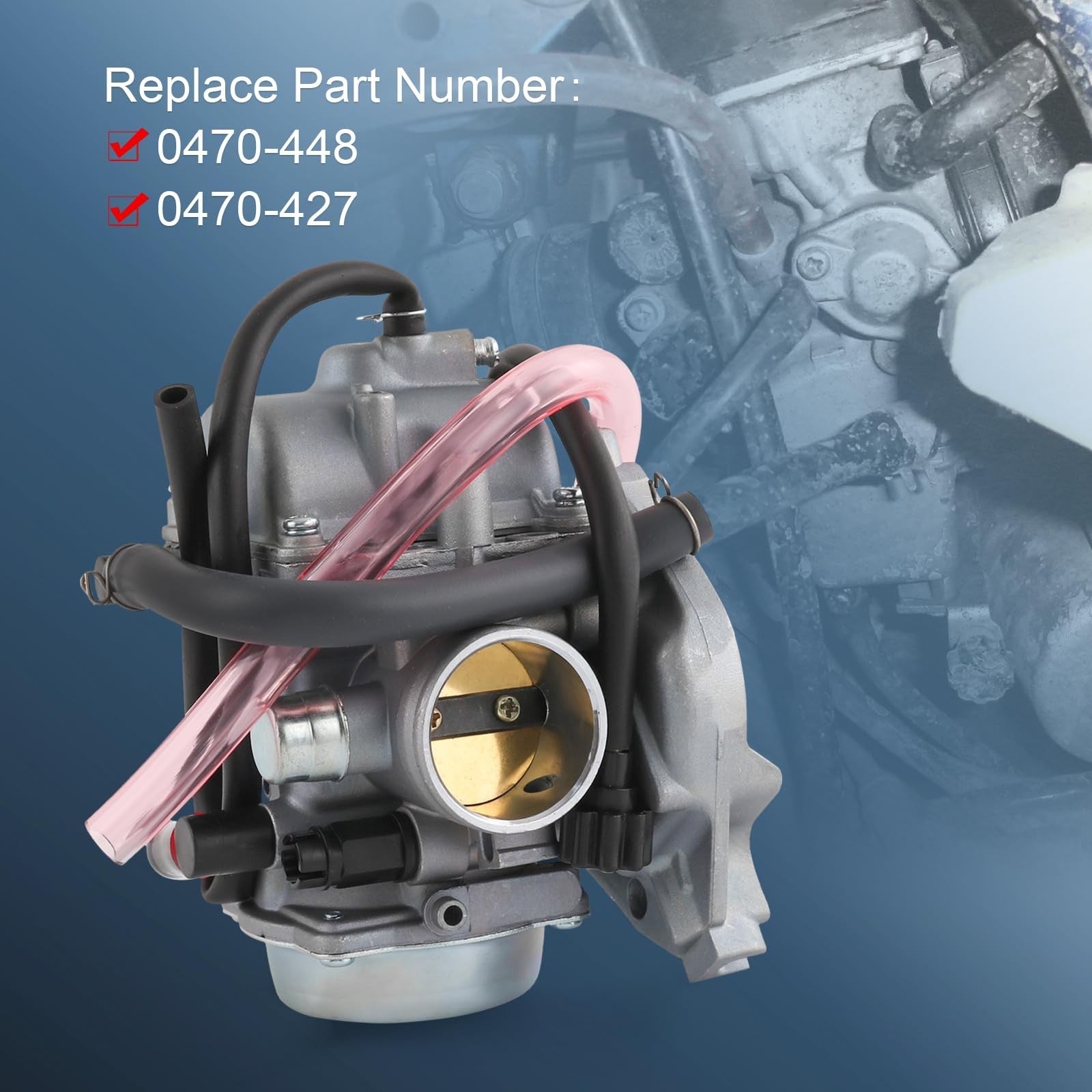 RADHLBNIU carburetor for Arctic Cat 250 and 300 ATV models, showing the detailed metal body and connection ports.