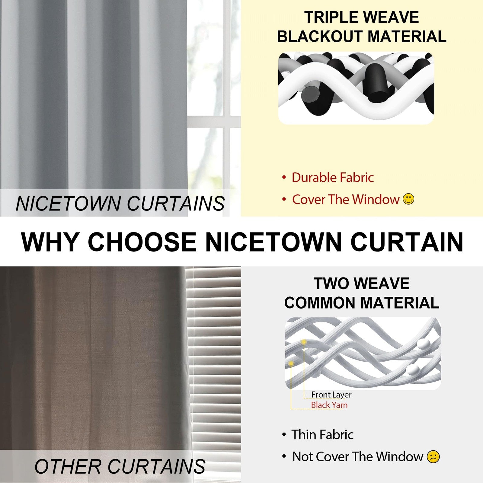 NICETOWN grey blackout curtains, 52x84 inches, 2 panels, thermal room darkening for bedroom or living room windows