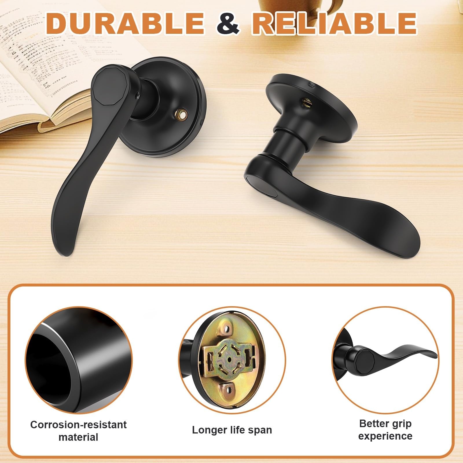 Four pairs of black Probrico dummy door handles with interior lever design, displayed on a plain background.