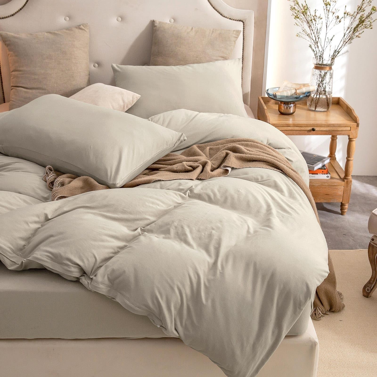 Pure Era Jersey Knit Duvet Cover Set with soft 100% cotton fabric, includes a duvet cover and pillowcases in a cozy 3-piece set.