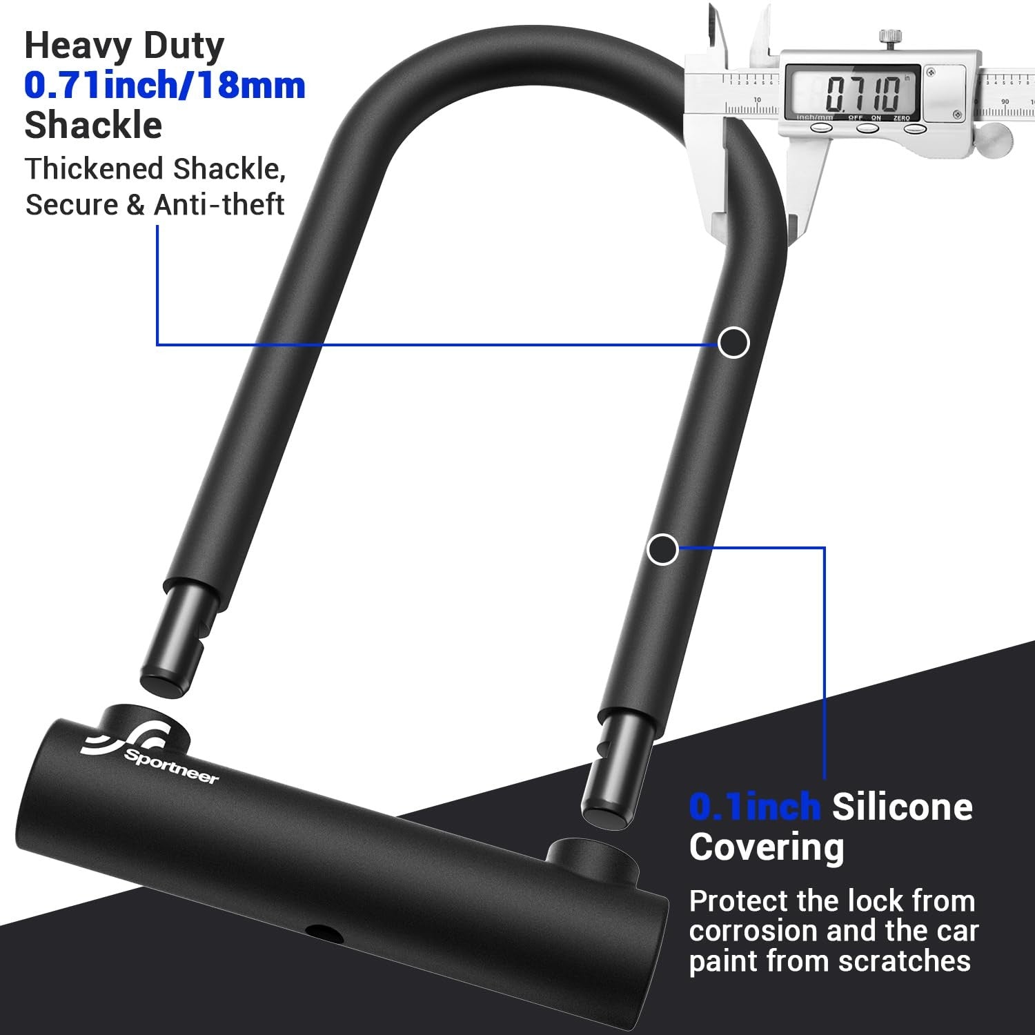 Sportneer bike lock with 18mm heavy-duty U-shackle, anti-theft bicycle lock with 3 keys, durable and secure for bike safety.