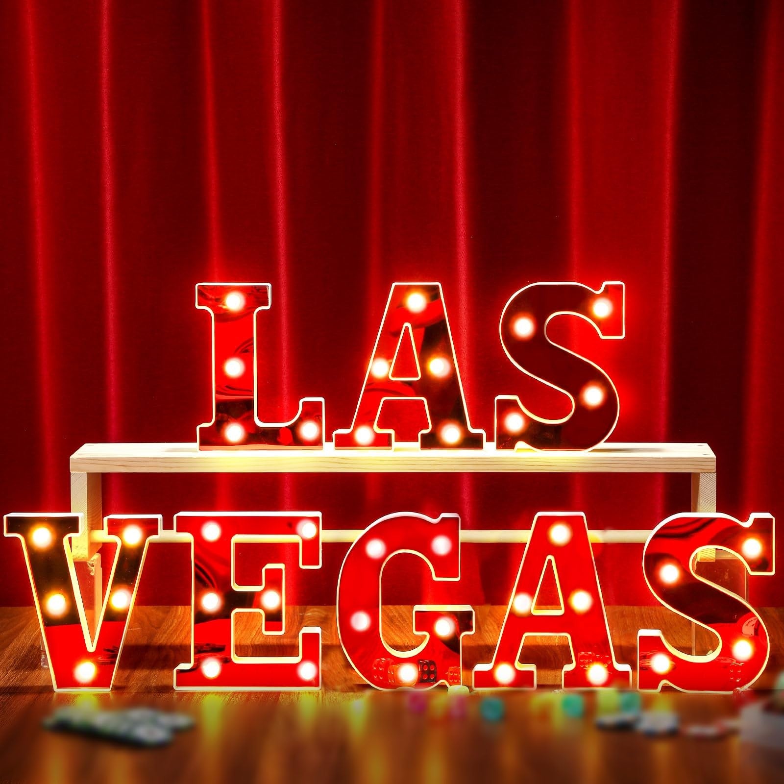 Aurelema Las Vegas 6.3-inch light-up letters sign for party decorations, battery-powered, with illuminated "Las Vegas" letters.