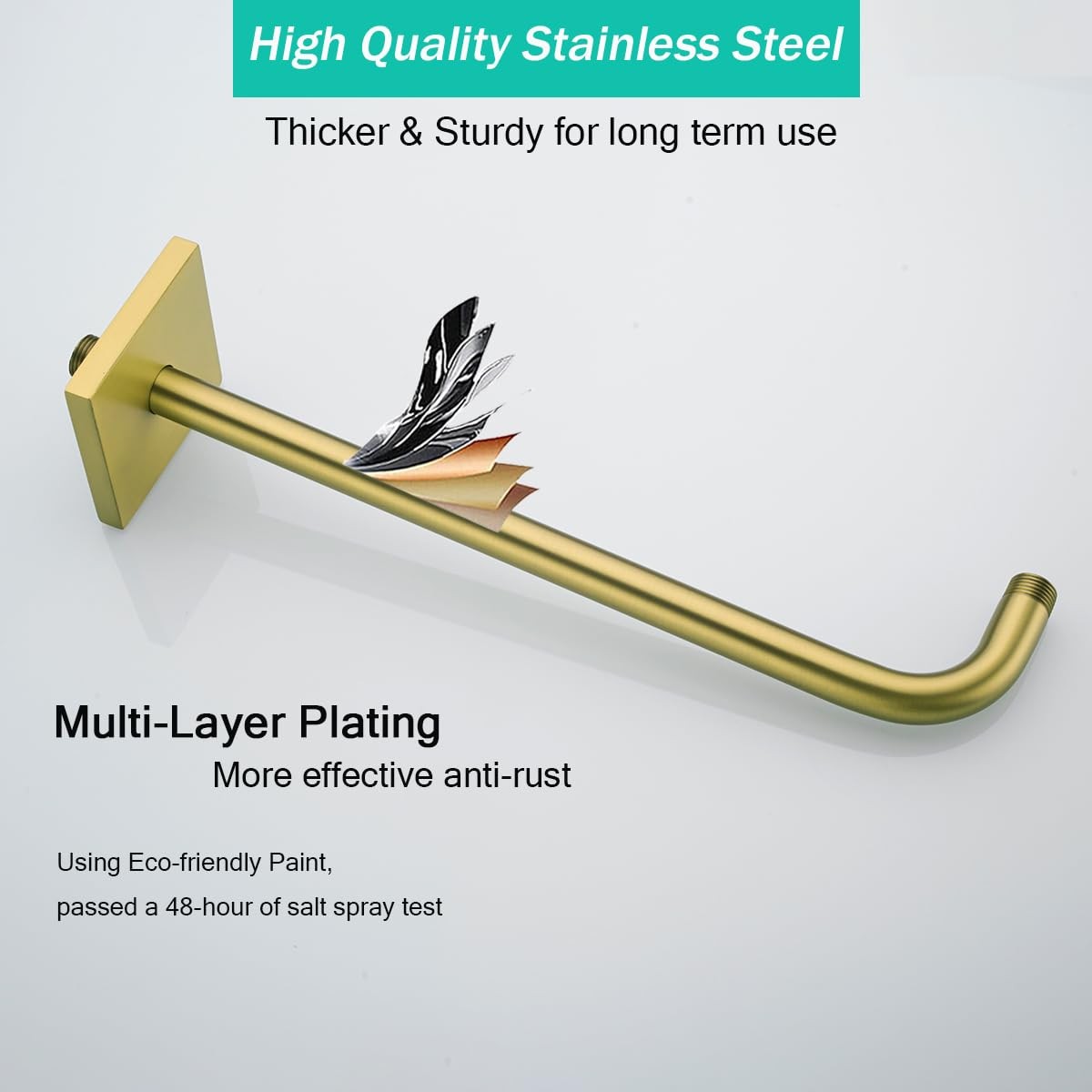 Stainless steel 16-inch SEABEFORE shower arm with flange, wall-mounted extension for bathroom shower setup