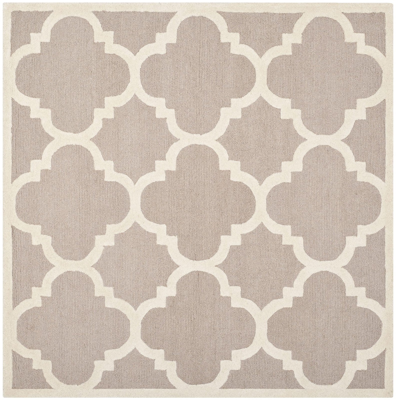Safavieh Cambridge Collection beige and ivory handmade Moroccan area rug, 6-foot square with intricate pattern.