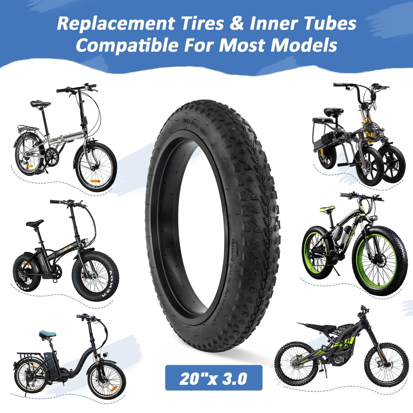 BALINGE 20x3 fat electric bike tire with heavy-duty mountain snow tread, designed for eBikes and rugged off-road riding.