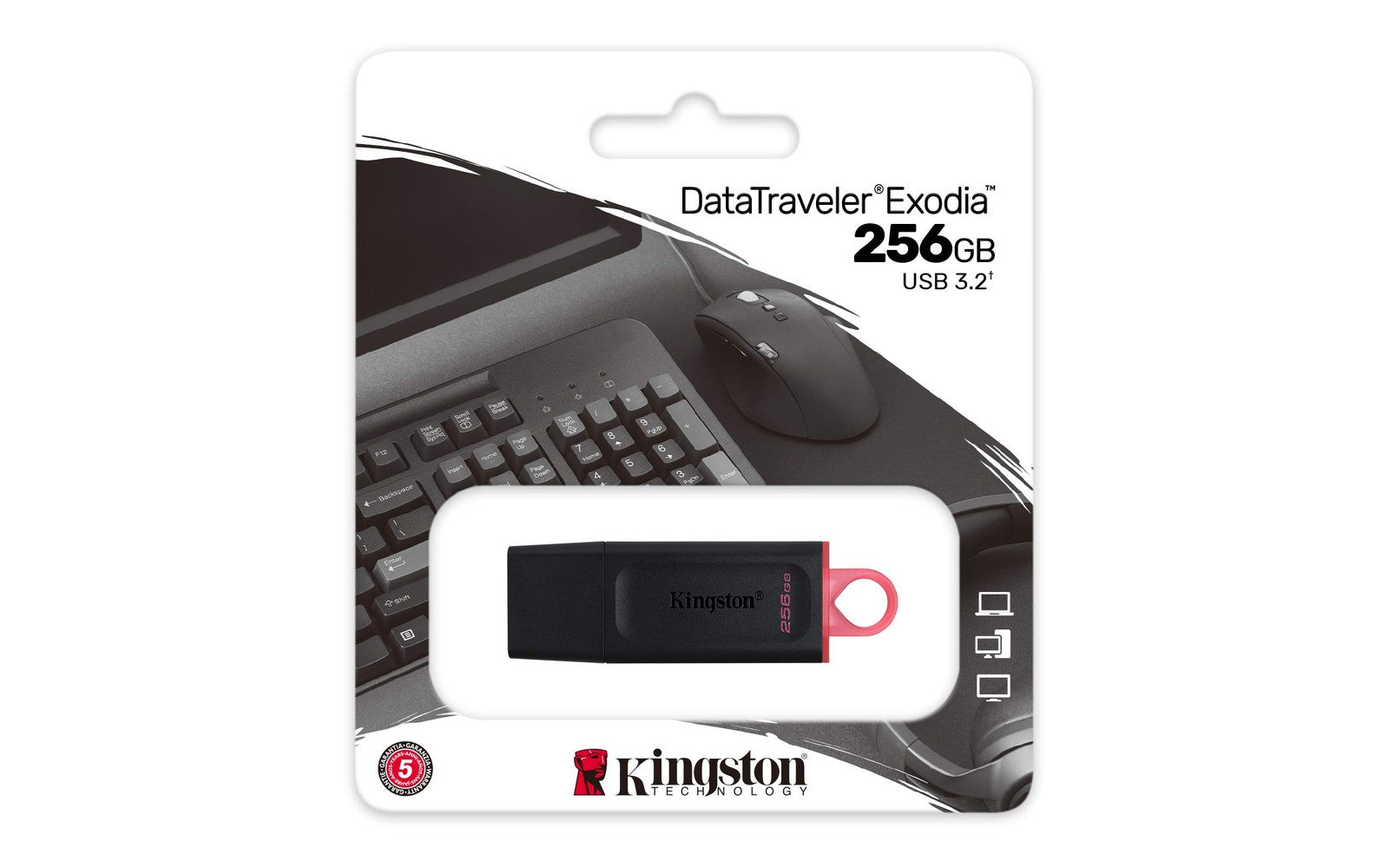 Kingston DataTraveler Exodia 256GB USB 3.2 flash drive in black, showing the compact and sleek design of the storage device.