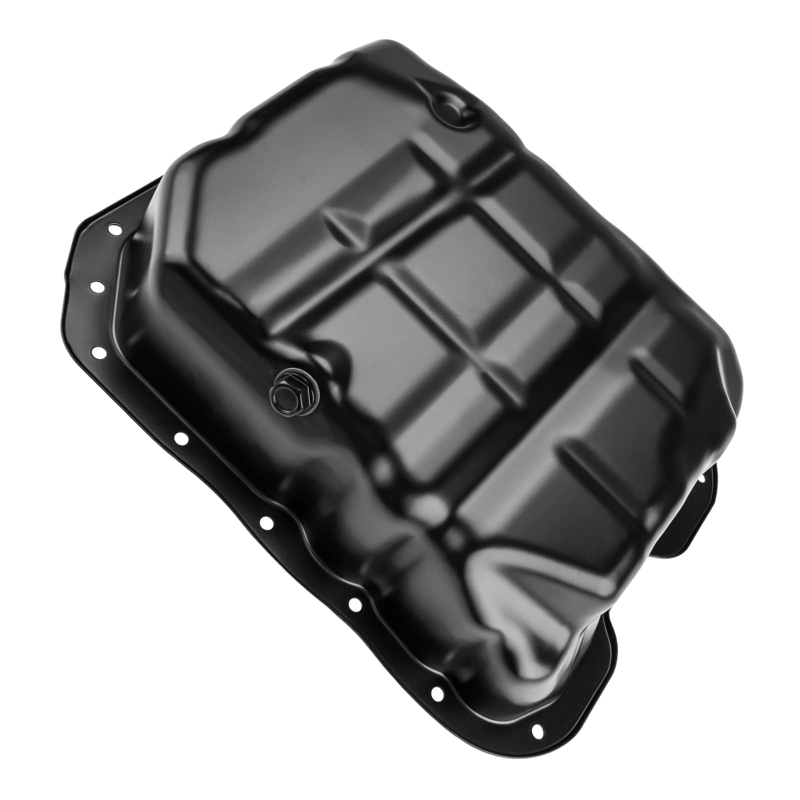 KAX engine oil pan for Hyundai Sonata and Kia Optima with 2.0L and 2.4L engines, showing the metal oil pan with drain plug