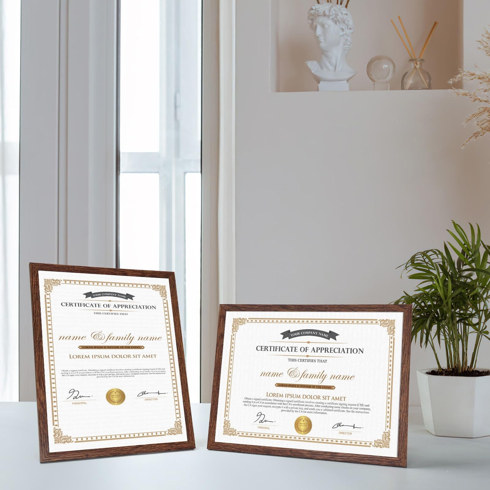 Hoikwo 18-pack set of dark brown plastic picture frames, 8.5x11 inches, with clear plastic fronts for displaying photos or artwork.