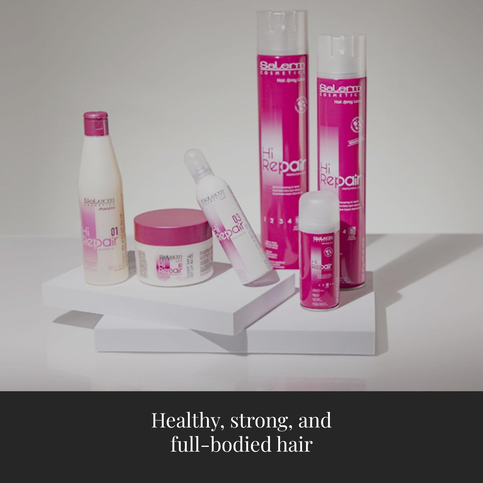 SALERM Hi Repair Shampoo 1000 ml bottle for deep hydration and repairing damaged hair, with a sleek white and purple design.