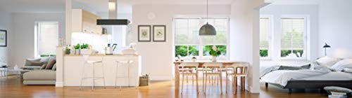 Chicology white mini blinds for indoor windows, 47W x 84H, horizontal vinyl blinds shown in a room window.