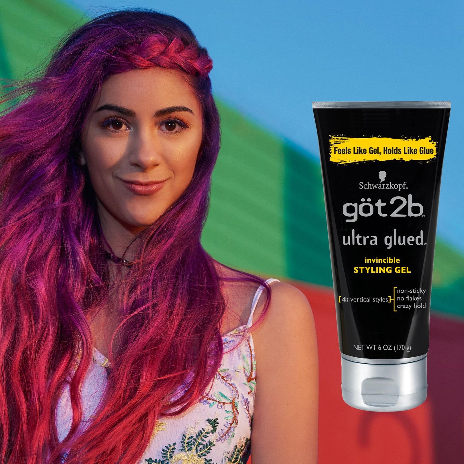 Got2b Ultra Glued Invincible Styling Hair Gel in 1.25oz containers, shown in a pack of 24 with the gel tubes visible.