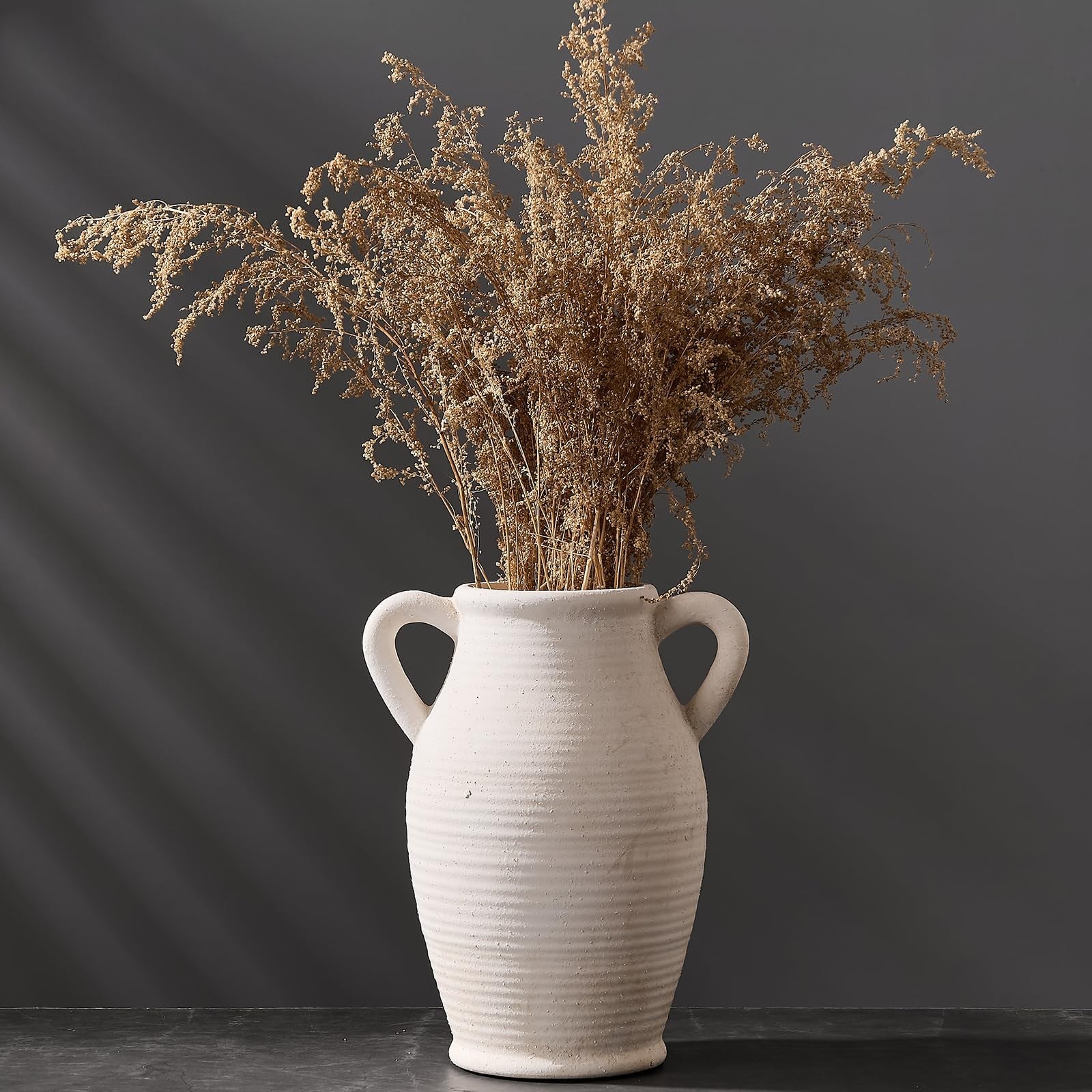 Large ceramic rustic vase with two handles from Vaseking, styled as Emotionally Grounded Vase, perfect for home decor.