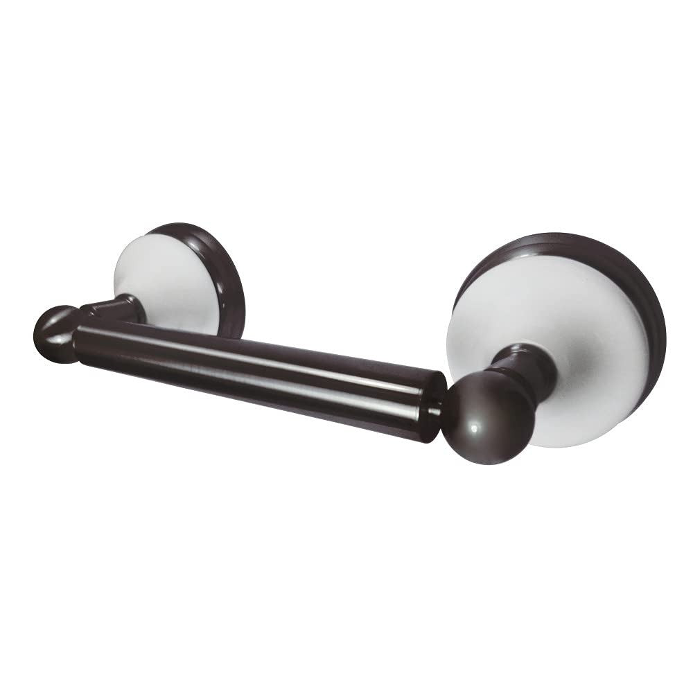 Kingston Brass Victorian toilet paper holder in oil rubbed bronze finish mounted on a bathroom wall.