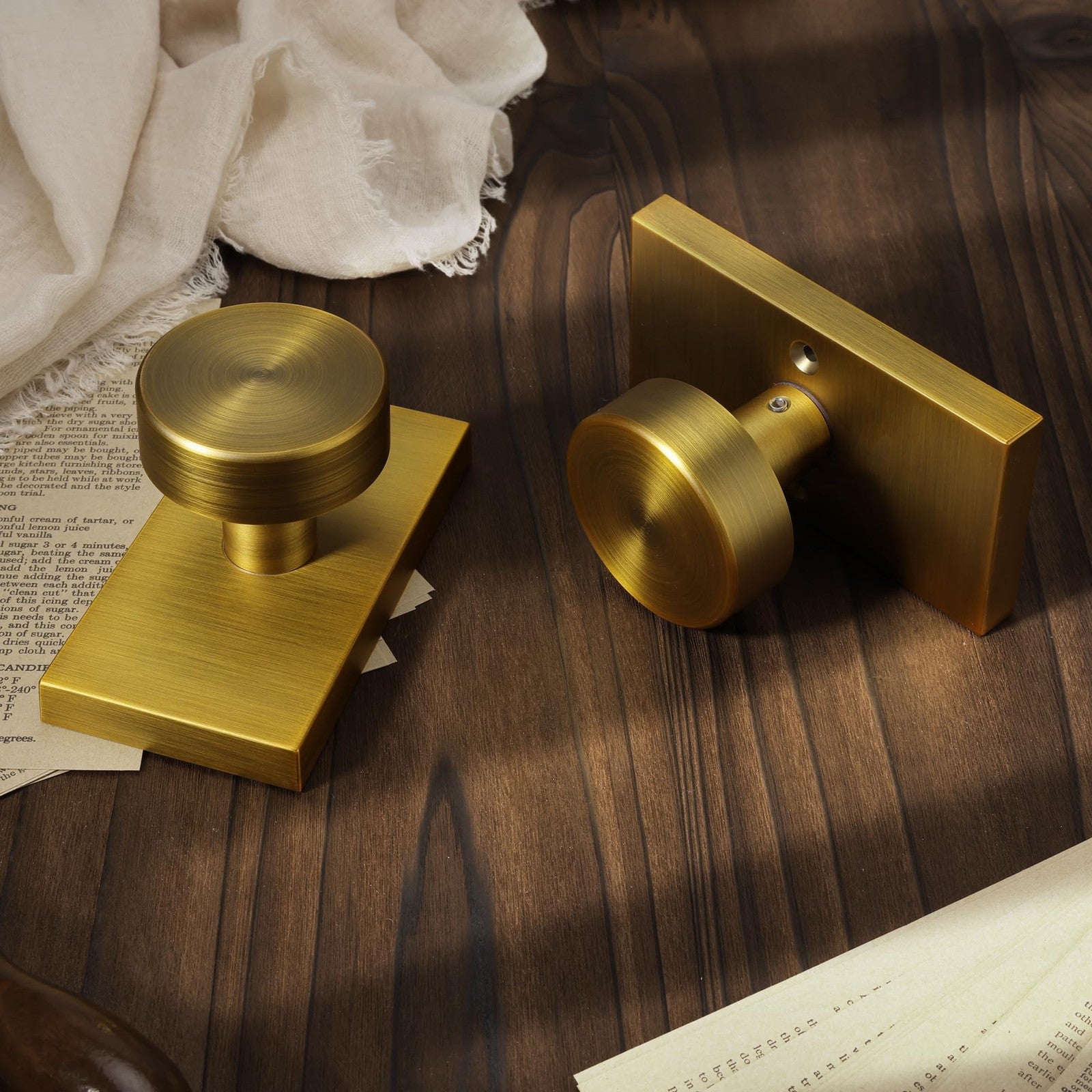 ToPToToo Passage Door Knobs in antique brass, interior closet door handles with a vintage finish and classic design.