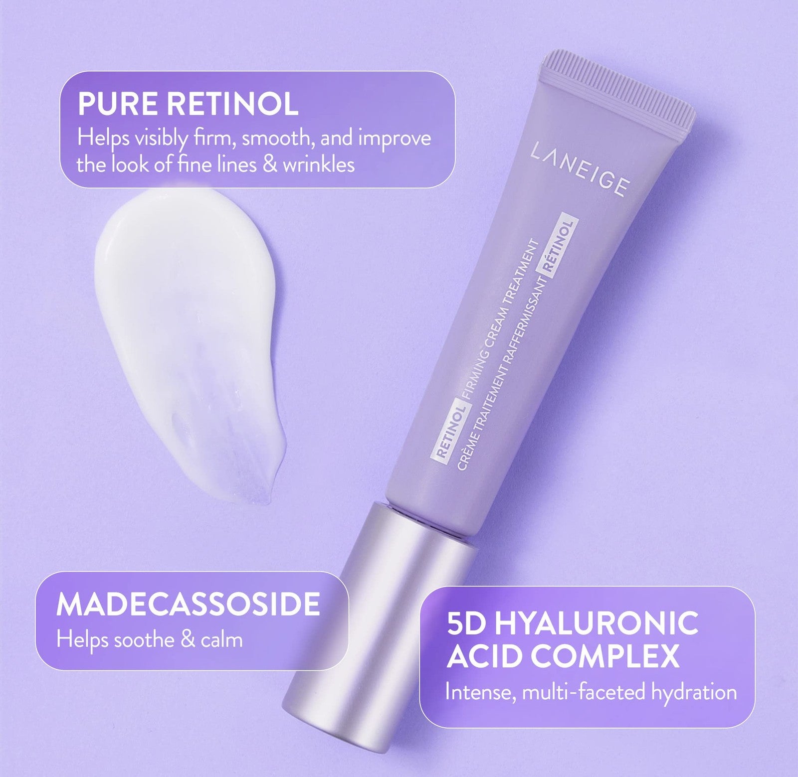 Laneige Retinol Firming Cream Treatment jar with creamy texture and elegant packaging, designed for anti-aging and skin firming.