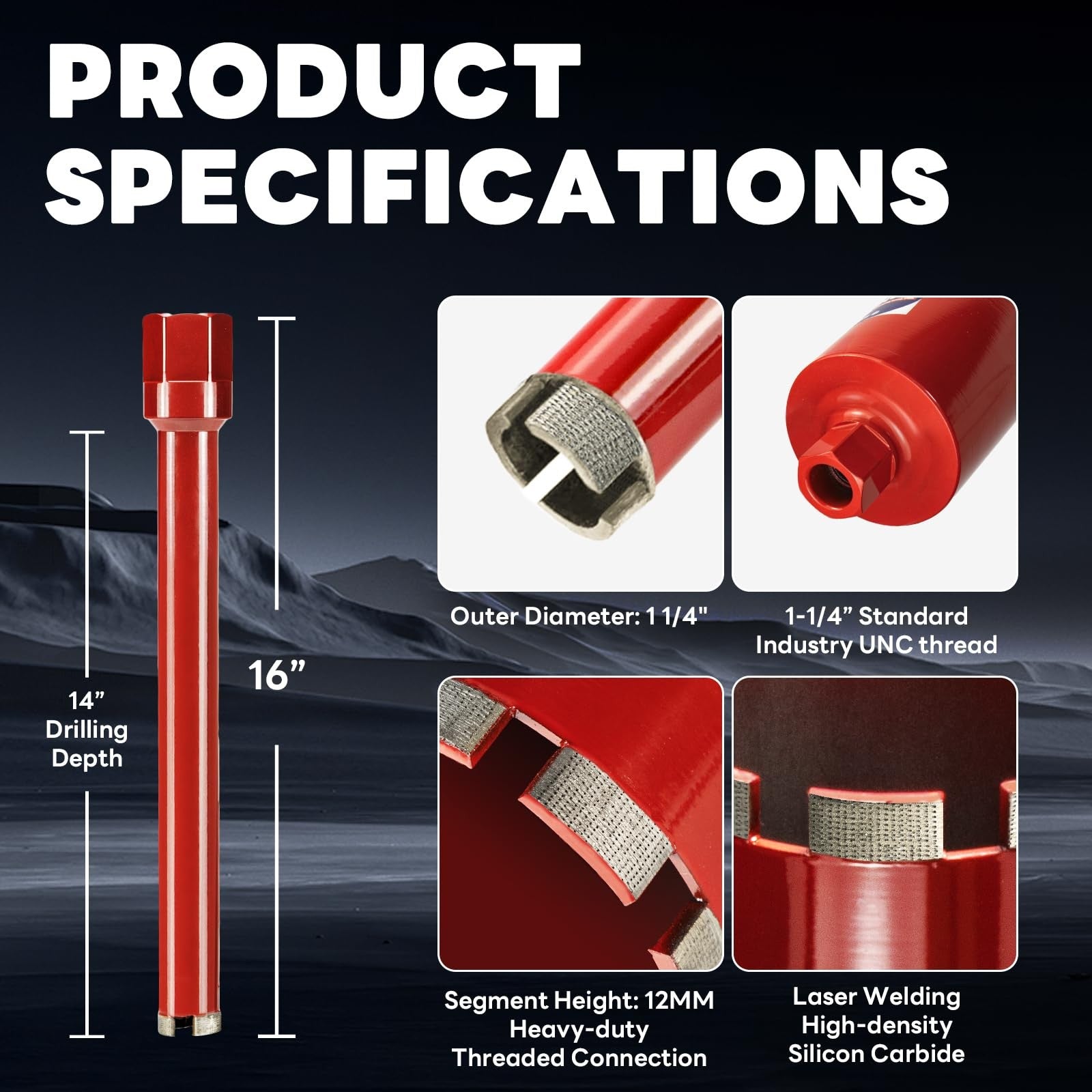 DaduoRi Premium 1-1/4 inch core drill bit for hard concrete with high-density diamond cutting edge, shown in close-up image