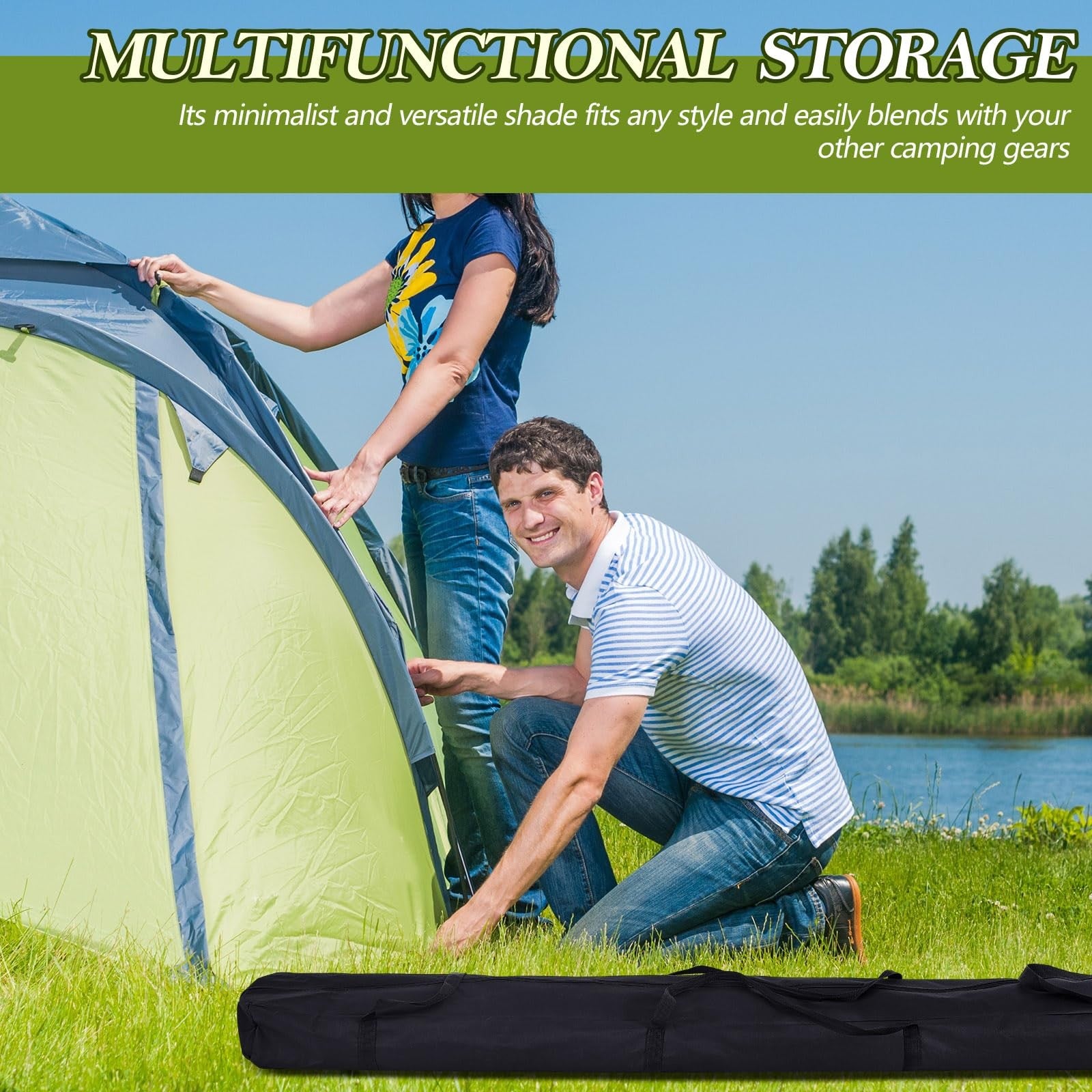 Vincreem portable tent poles bag with handles, made of durable Oxford fabric, designed for long-term storage of party tent poles.
