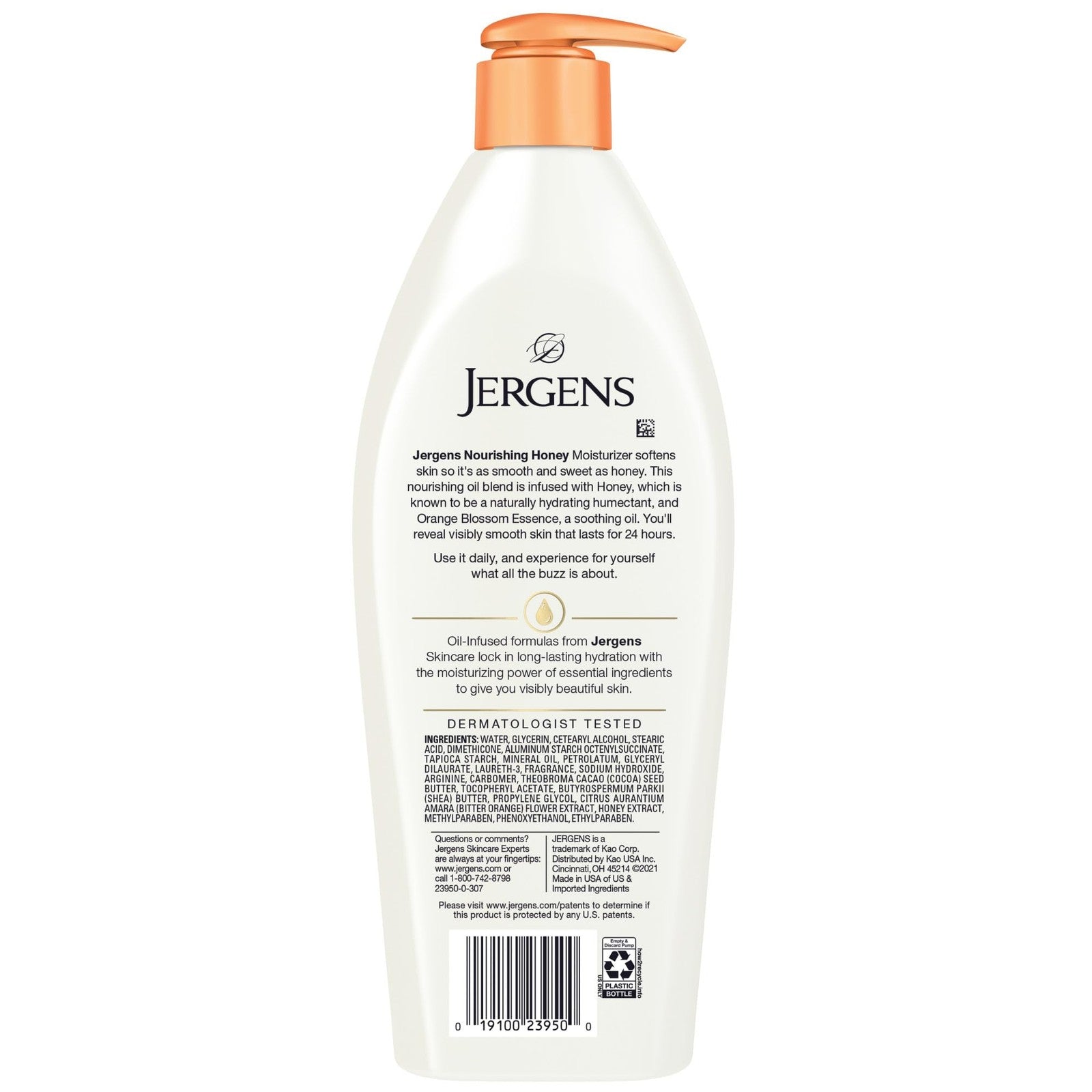 Jergens Nourishing Honey Dry Skin Moisturizer with Illuminating Hydralucence, cream in a jar showing golden honey formula.