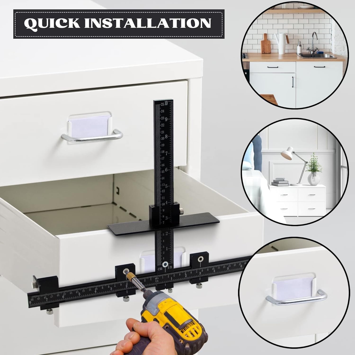 Black aluminum alloy cabinet handle installation jig by Haootadiy, designed for fast and accurate handle placement.