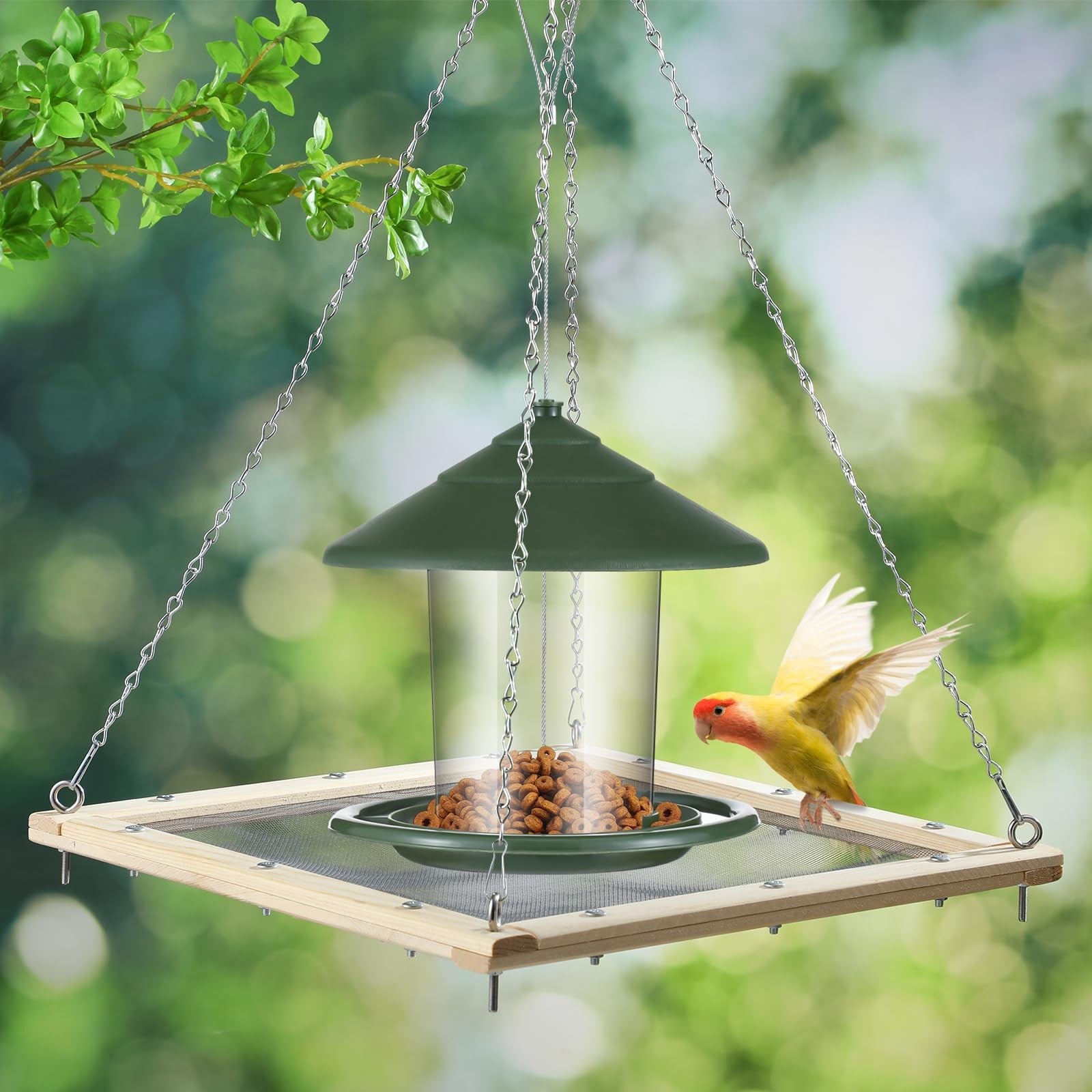 Kritkin 16-inch wooden bird seed catcher tray with hanging design and raised edges for bird feeding and seed collection