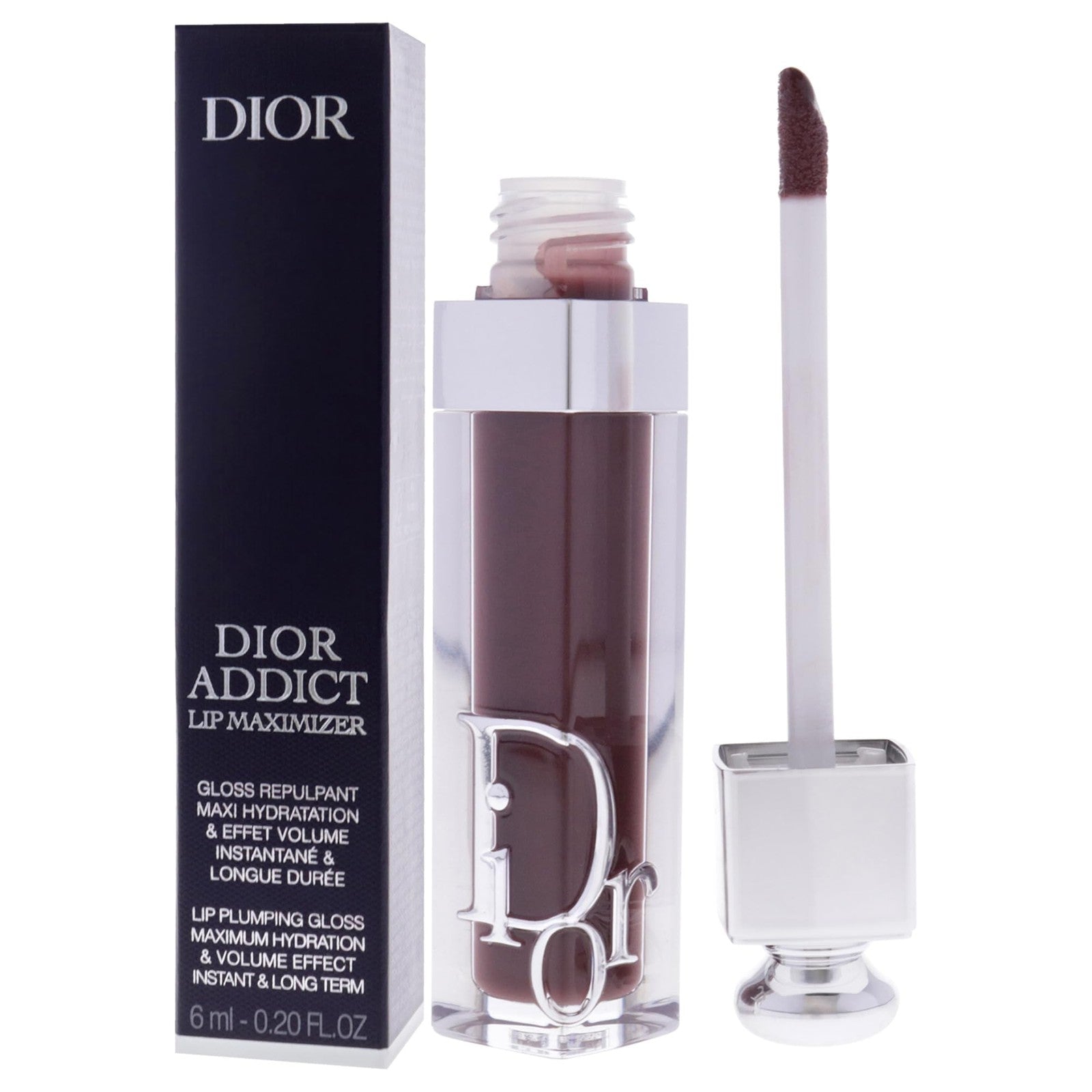 Christian Dior Addict Lip Maximizer in shade 020 Mahogany, featuring a sleek tube and applicator for women’s lip gloss.