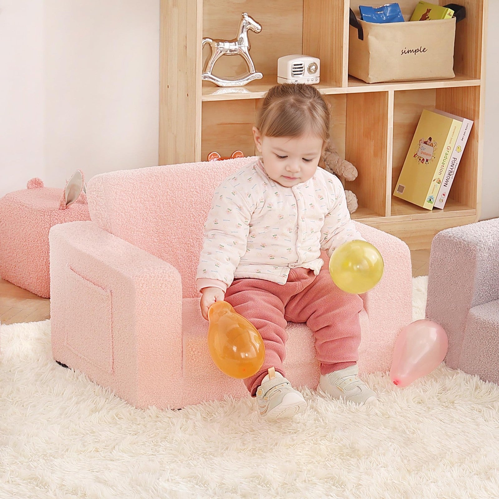 Givjoy toddler chair sherpa kids couch, 2-in-1 soft armchair lounger with plush fabric and no assembly required, suitable for young children.