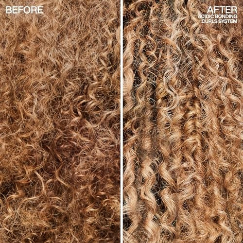 Redken Acidic Bonding Curls Leave-In Treatment for curly and coily hair, showing the product bottle with curly hair background.
