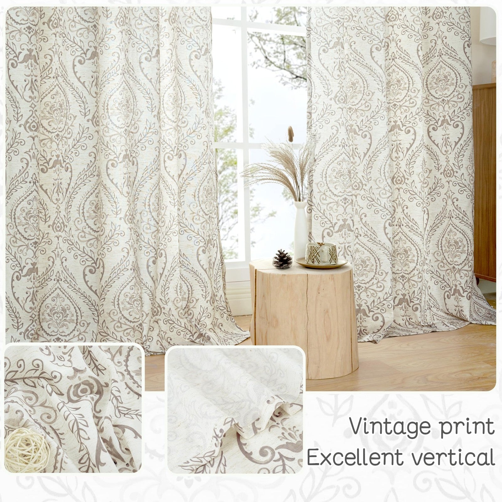 LAMIT linen curtains with 54-inch length, two panels, light filtering fabric, suitable for living room window decor.