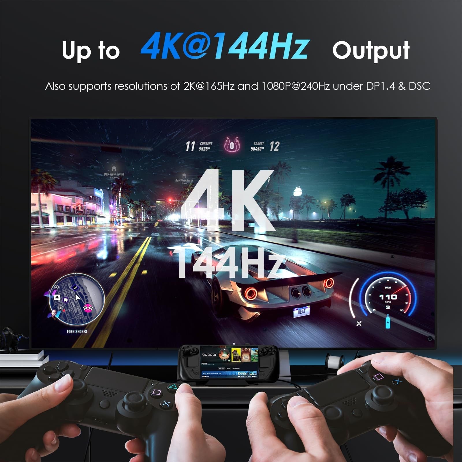 WAVLINK 6-in-1 Steam Deck Docking Station with 4K@144Hz HDMI, USB ports, 100W PD for gaming and device connectivity