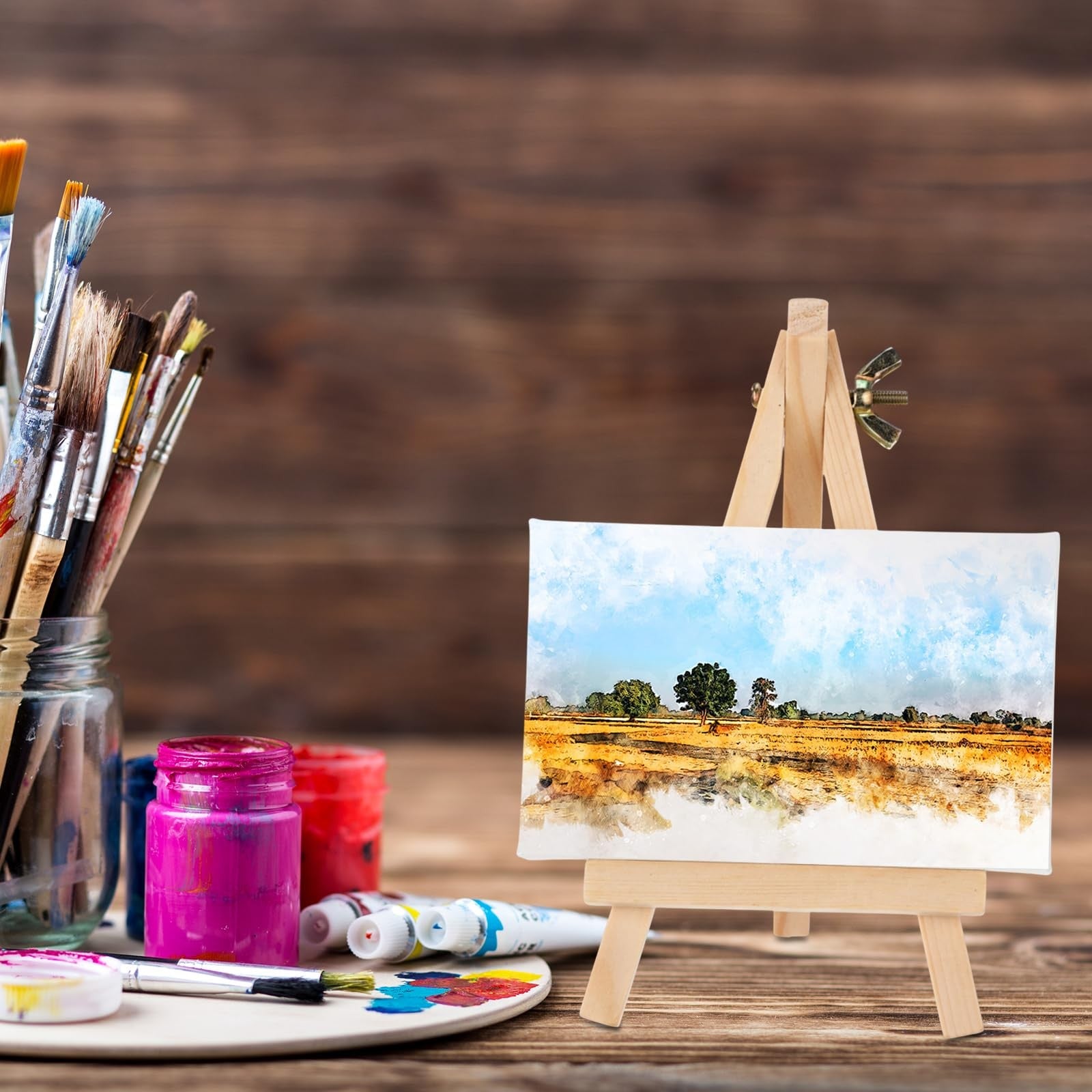 Set of 40 natural wooden mini easel stands, 6-inch artist easels for displaying artwork or crafts, by Thenshop.